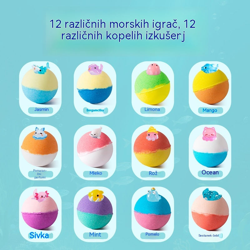 🛀💕12 kosov kroglic kopalne soli v obliki morskih živali (50 g/kroglica) za otroke.