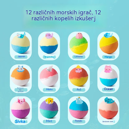 🛀💕12 kosov kroglic kopalne soli v obliki morskih živali (50 g/kroglica) za otroke.