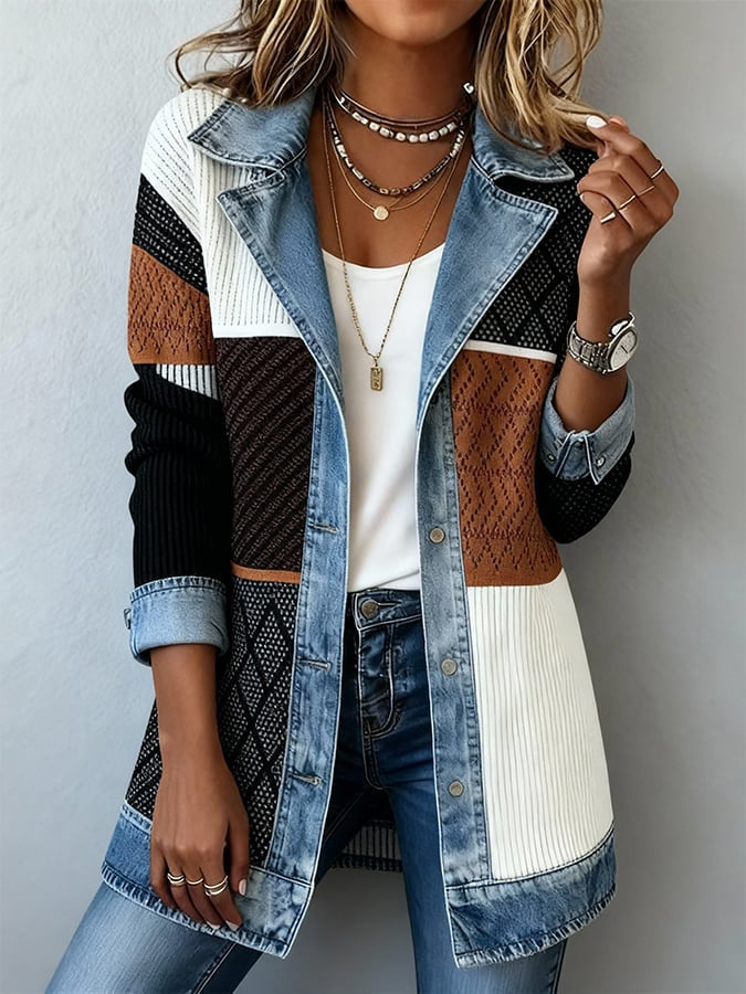 【S-3XL】Nova trendovska in elegantna ženska jakna z dolgimi rokavi za jesen/zimo – oprijet kroj, dolgi rokavi, patchwork dizajn.