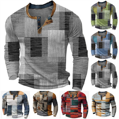 🌴🌈【S-4XL】👔😍 Nueva colección de camisas para hombre con estampado, de manga larga, estilo relajado Henry, disponibles en varios colores.