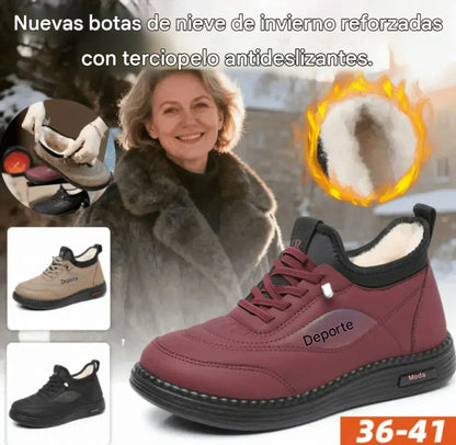 💥👟【35-41】Nuevas botas de invierno de terciopelo y con suela antideslizante para mamás, botas de algodón cálidas, modernas y versátiles, botas de nieve con suela blanda