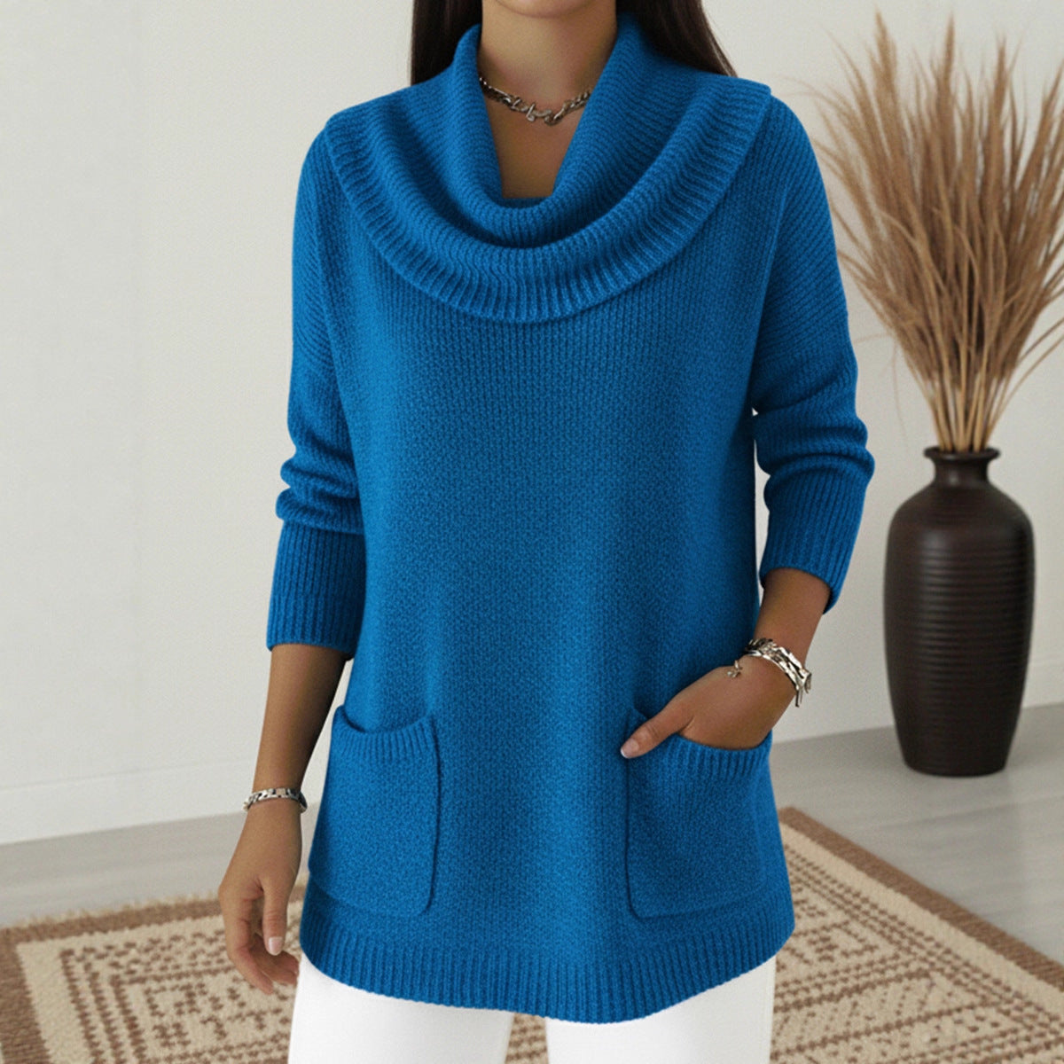 🧶🔥 Nuevo suéter de mujer de un solo color con bolsillo para otoño e invierno - ¡REBAJAS!_4214838
