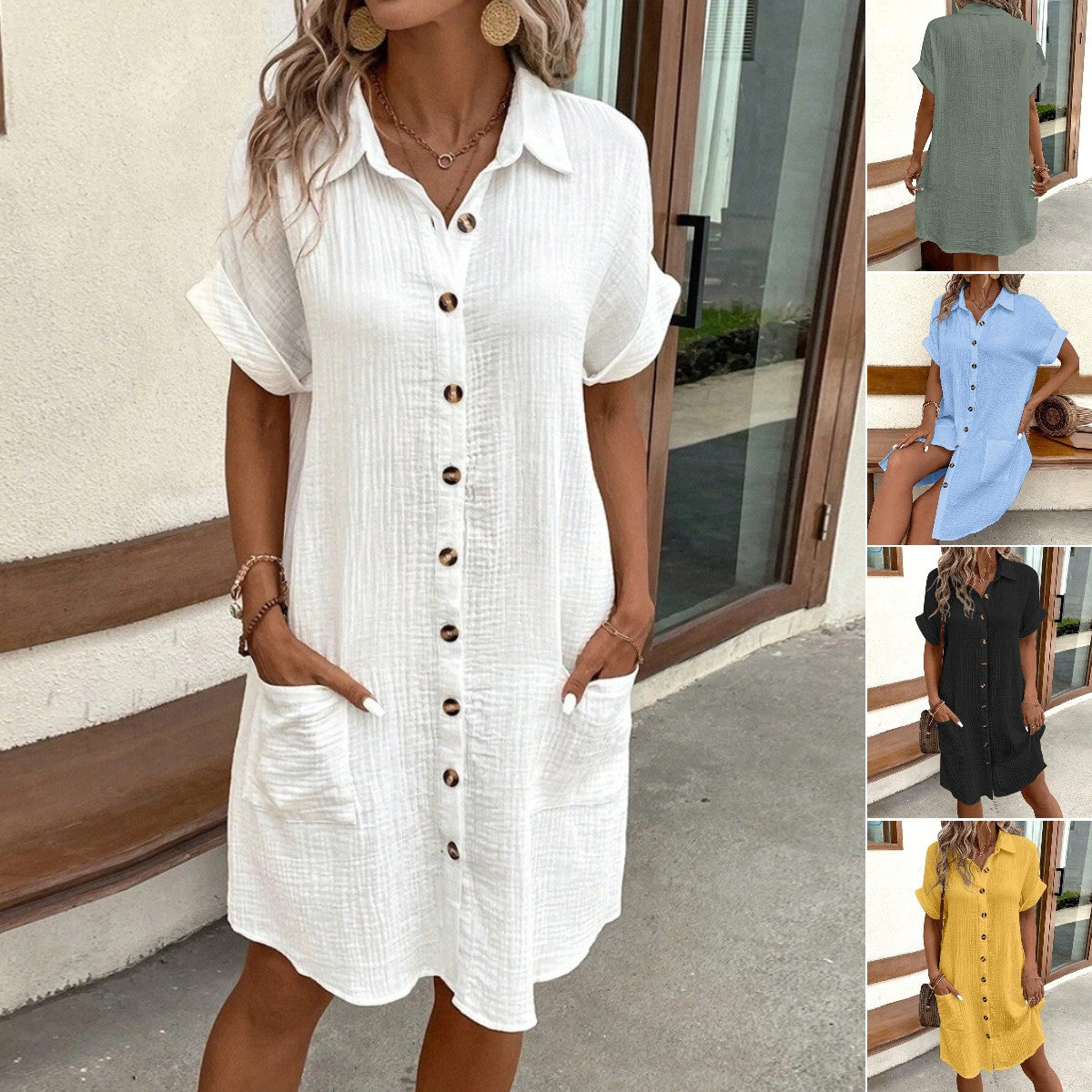 👗【S-2XL】Tiszta pamutból készült, rövid ujjú ruha, könnyű és lélegző_4282442