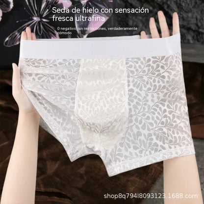 【L-4XL】Moško mrežasto spodnje perilo iz ledene svile, večje velikosti, zračno.
