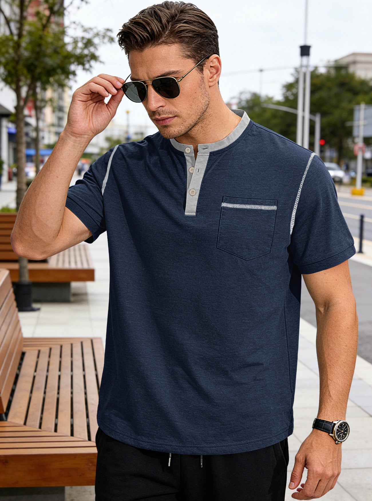 🏕️⛰️Ανδρικό καλοκαιρινό T-shirt-Απλό και μοντέρνο σχέδιο που ταιριάζει παντού.
