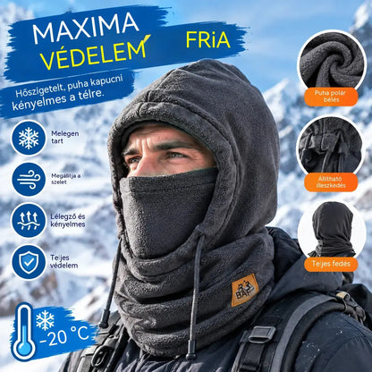 ❄️ Teljes takarást biztosító, polárbéléses termikus sapka, amely akár -20 Celsius-fokig is melegen tart. ⛷️ Ideális síeléshez, motorozáshoz és szabadtéri tevékenységekhez.