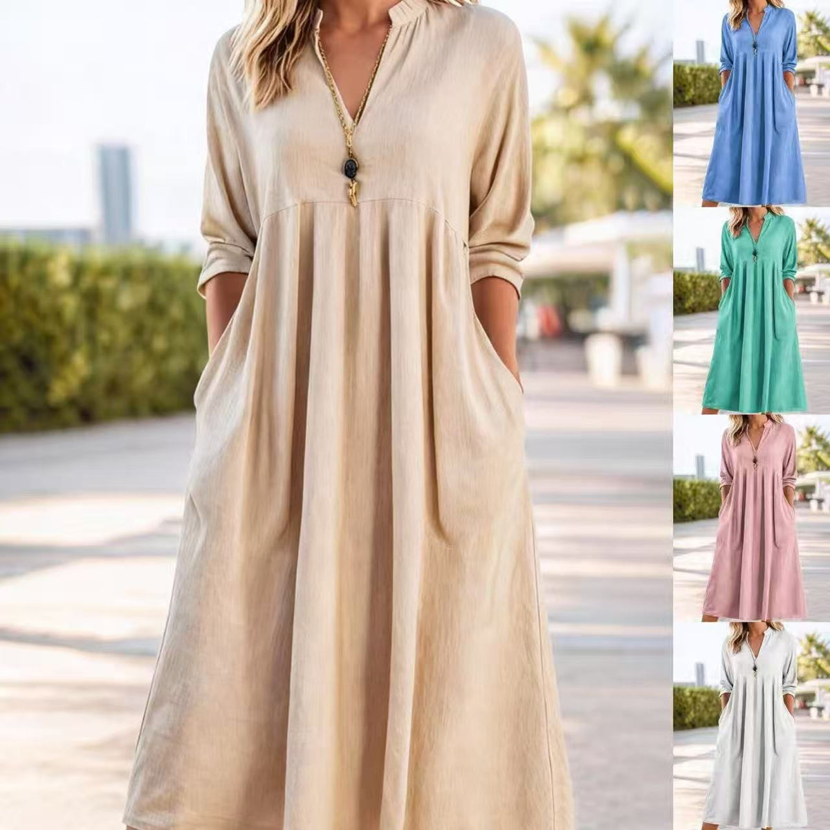 💃 【S-3XL】Nové módní retro šaty s výstřihem do V z bavlny a lnu 4242192
