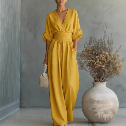 🌿【S-5XL】 Elegantní overal z přírodní látky - zdůrazňuje pas a skrývá nedostatky