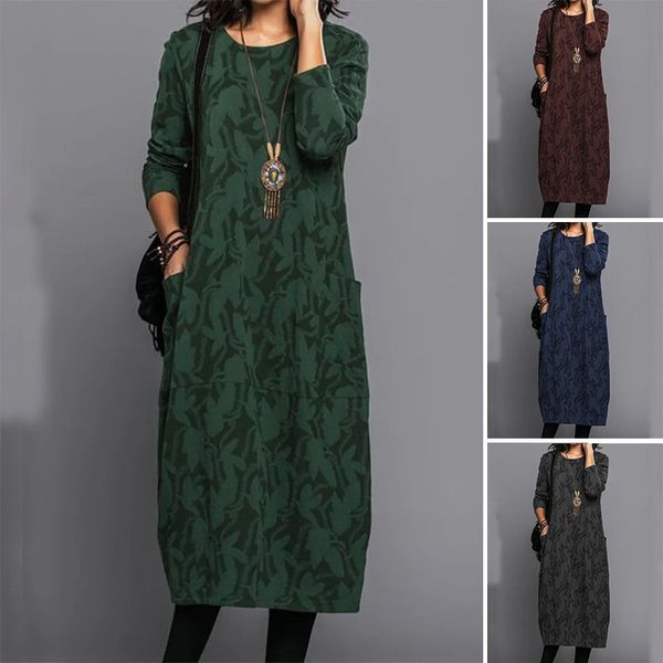 💖【S-3XL】Nova modna potiskana obleka z okroglim izrezom in dolgimi rokavi