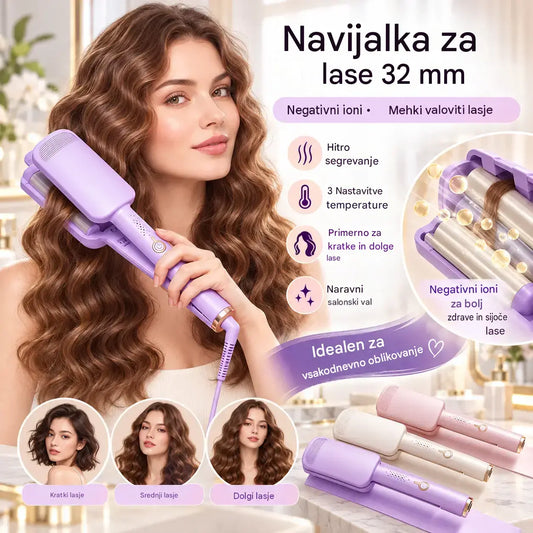 ✨ 🌸 Kodralnik s premerom 32 mm – Veliki, mehki kodri, 4 nastavitve temperature in tehnologija negativnih ionov – Profesionalno oblikovanje pričeske kar doma 💇‍♀️