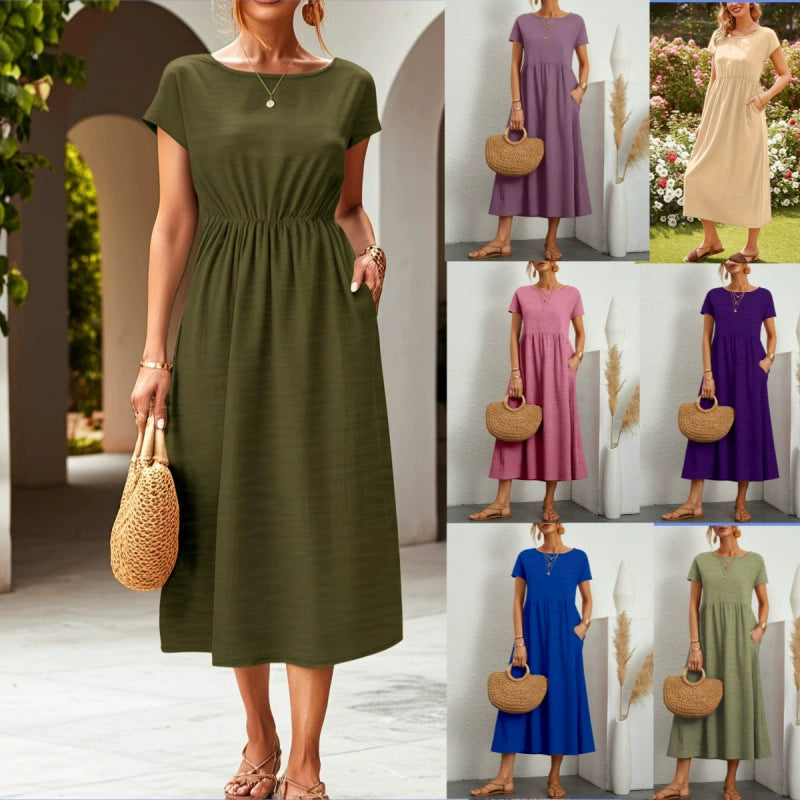 👗💖💖【S-5XL】2026 új női pamut-len ruha – kerek nyakú, bő szabás