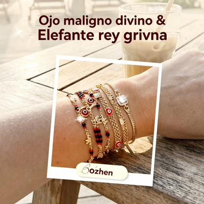 📿 ¡OFERTA POR TIEMPO LIMITADO CON UN 50% DE DESCUENTO! 🌀 Pulsera boho con amuletos y un elefante de la suerte: colgantes simbólicos, forma ajustable, baño de oro y 7 estilos ✨4292596