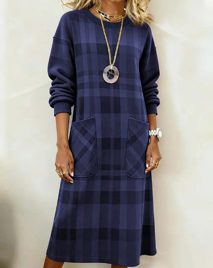 Vestido de manga larga a cuadros para mujer (S-3XL), adecuado para otoño e invierno.