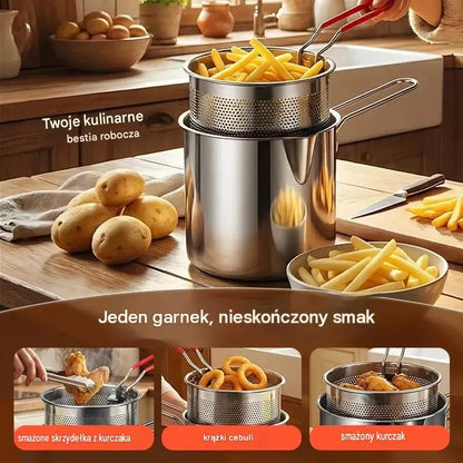 🔥【Zestaw dwuczęściowy: garnek + sitko】 119 zł🎁 Wielofunkcyjna frytkownica ze stali nierdzewnej 304
