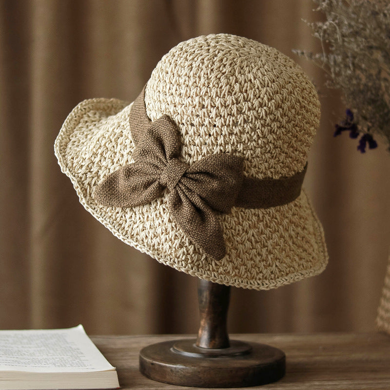 🎀🎀 -Nyní se slevou 50 %! 🌞 Elegantní pletený slaměný klobouk s mašlí – prodyšný a skládací, ideální volba na pláž i na cesty 👒