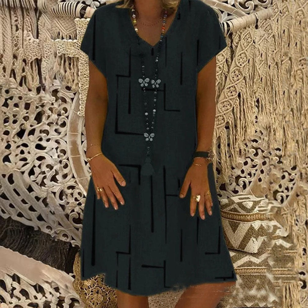 【50% OFF】 👗 【S-5XL】 Vestido de algodón estampado con cuello en V