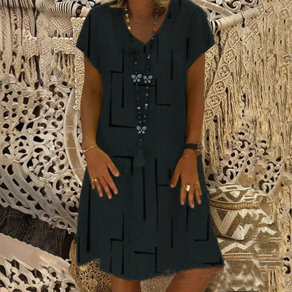 【SLEVA 45 %】👗【S-5XL】Bavlněné šaty s potiskem a výstřihem do V 4245139