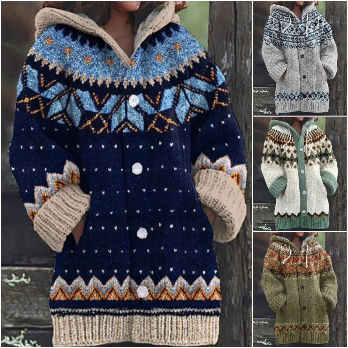 🔥Poslední den – sleva 50 %🔥【S~5XL】✨Nová barevná pletená bunda s kapucí na podzim/zimu