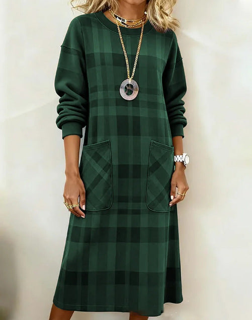 Vestido de manga larga a cuadros para mujer (S-3XL), adecuado para otoño e invierno.