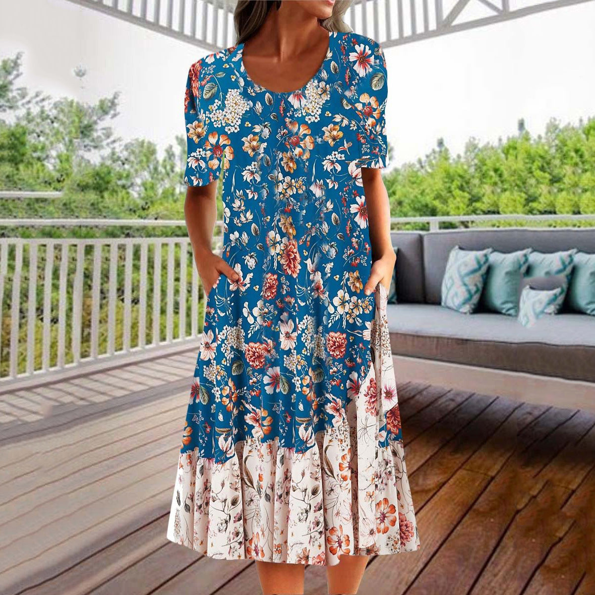 🌺👗 Letní hit【S–3XL】2026 Volné letní šaty s kulatým výstřihem a potiskem, prodyšné, pohodlné a snadno kombinovatelné