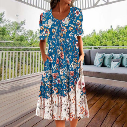 🌺👗 Letní hit【S–3XL】2026 Volné letní šaty s kulatým výstřihem a potiskem, prodyšné, pohodlné a snadno kombinovatelné