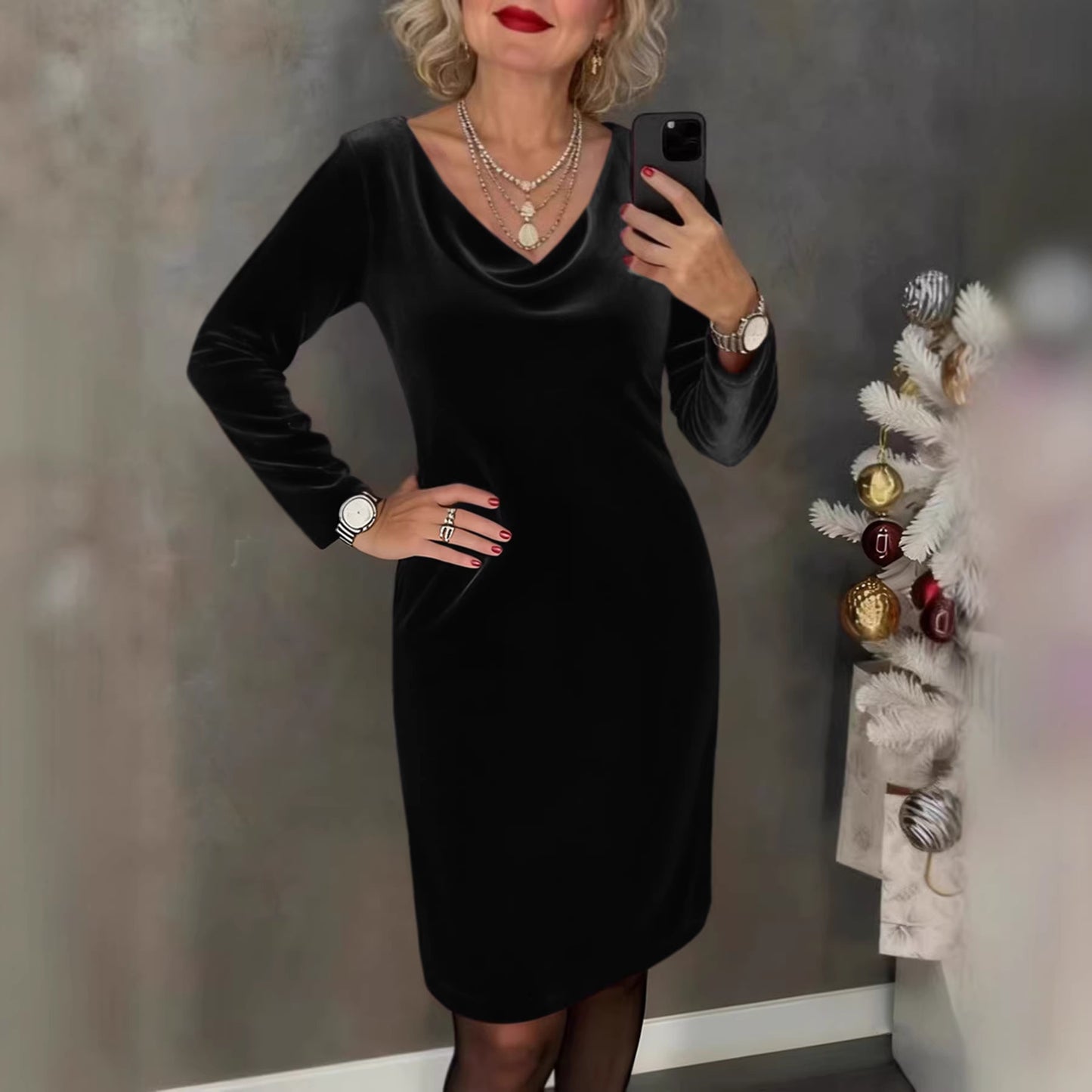 ✨【S-2XL】Nowa aksamitna sukienka | Długie rękawy | Seksowna i elegancka 4220582