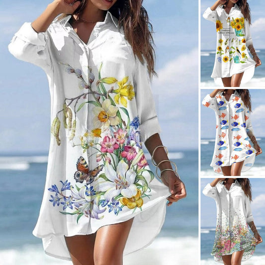 🌻【S-3XL】 nové květinové košilové šaty