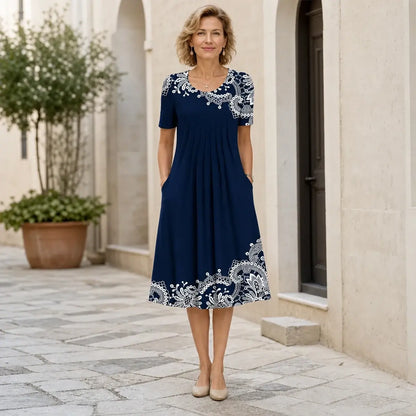 ⏳ 🌺50 % popust【S-5XL】Sodobna obleka z okroglim izrezom in potiskom.