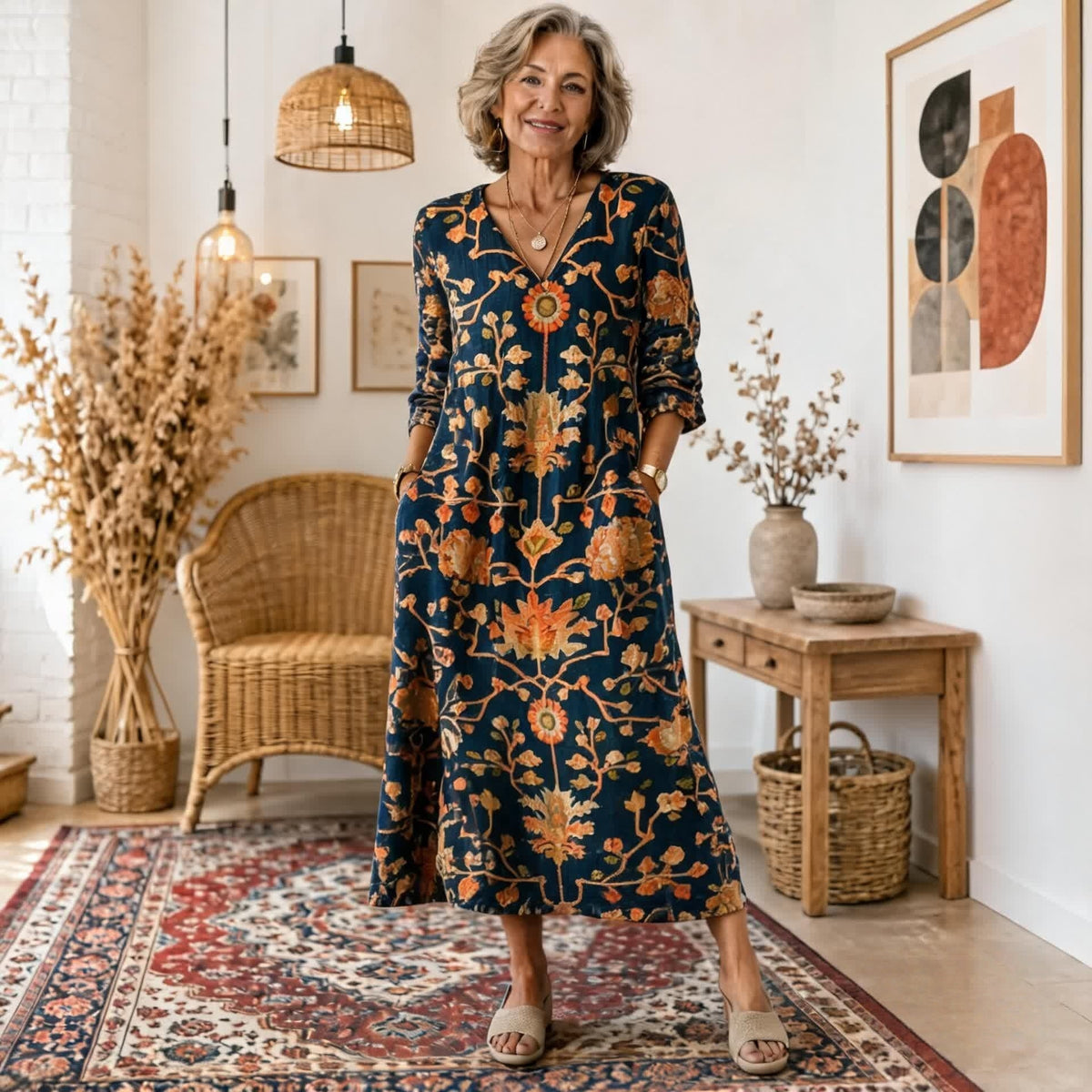 🌺⭐【S-5XL】 Boho šaty s etnickým potiskem a lichotivým střihem