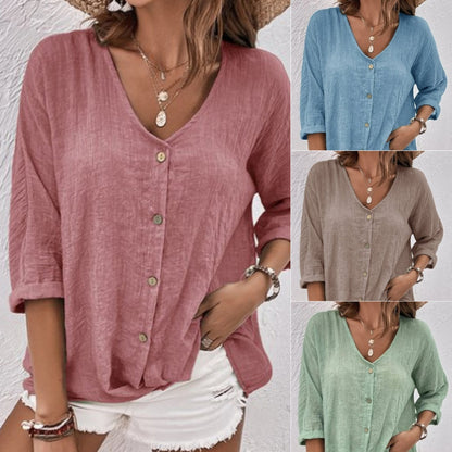 【S-5XL】Camisa casual suelta con cuello en V para mujer