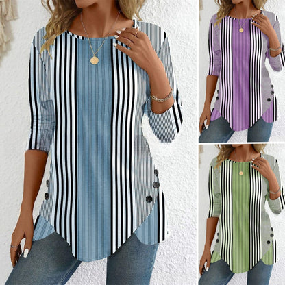 💕👚Speciální nabídka na letní novinky【S-3XL】Letní nová dámská pruhovaná volnočasová halenka, prodyšná a pohodlná, ideální volba na léto.