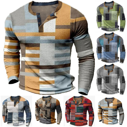 🌴🌈【S-4XL】👔😍 Nová kolekce pánských košil s potiskem, dlouhé rukávy, uvolněný styl Henry, dostupné ve více barvách