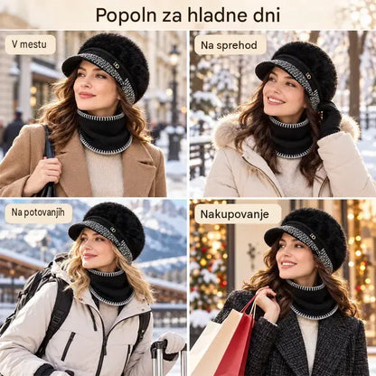 ❄️Eleganten dvodelni zimski komplet: športna kapa s ščitnikom in naušniki (mešanica z zajčjim krznom) + pleten šal!