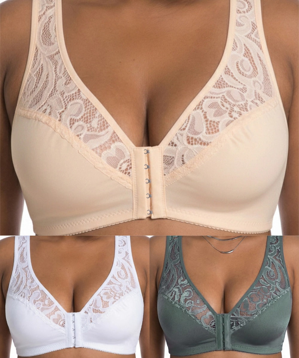 ⏳【3dílná sada】【L–4XL】😍 plus size push-up prodyšná podprsenka bez kostic, bezšvový design s předním zapínáním