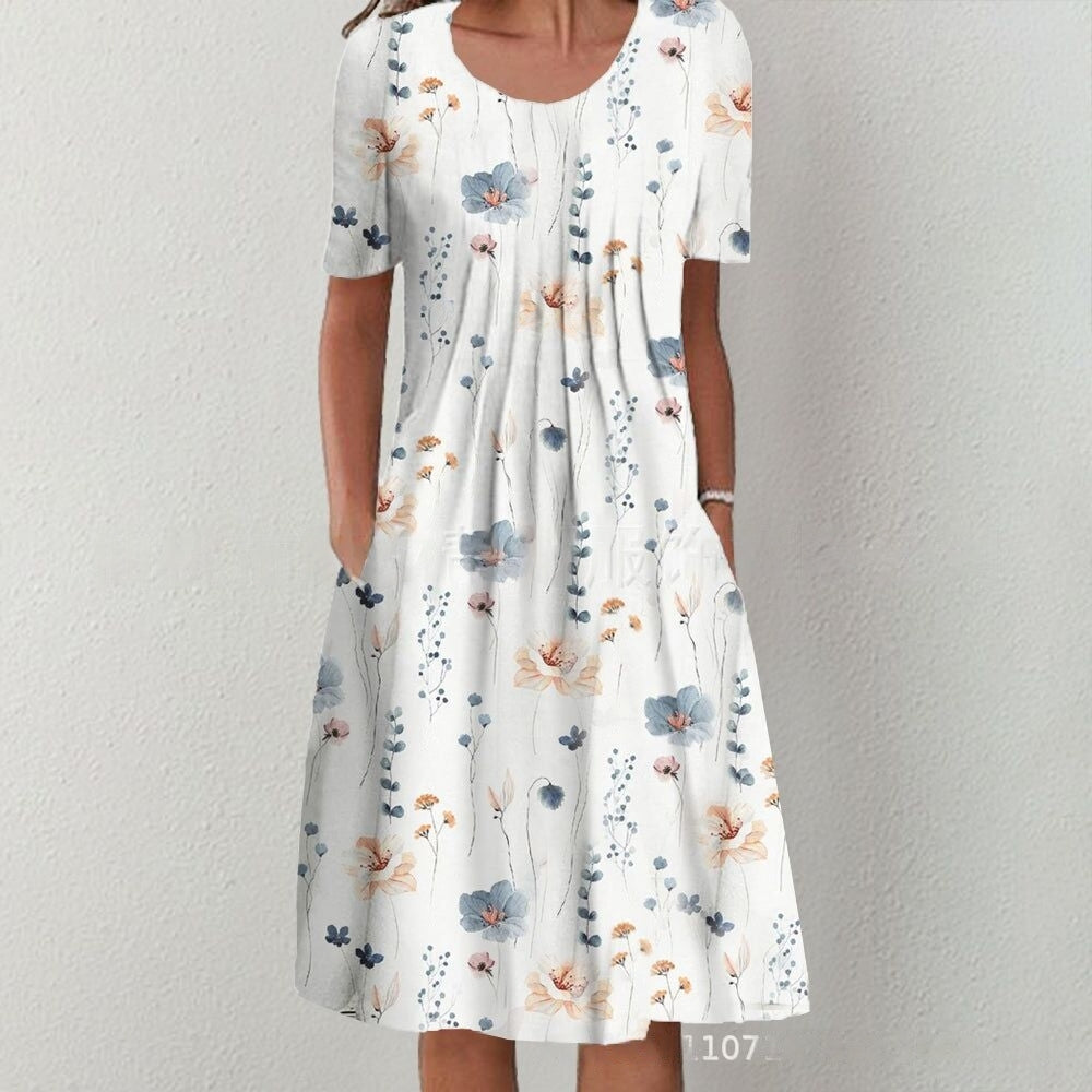 ⏳ 🌺50 % popust【S-5XL】Sodobna obleka z okroglim izrezom in potiskom.