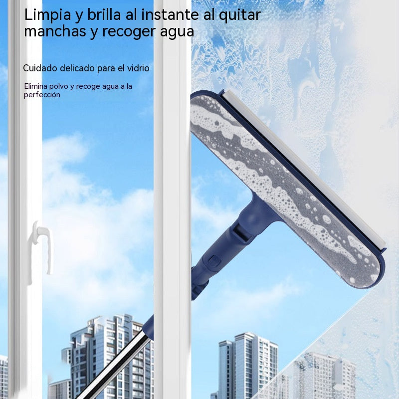 🧼✨ Escobilla de goma 2 en 1 de doble cara📏 con mango extendido, adecuada para limpiar ventanas de edificios altos.