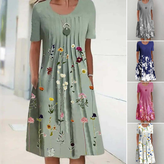 🦋 【S-3XL】Nova ženska obleka z okroglim izrezom in potiskom (S-3XL). 3705813