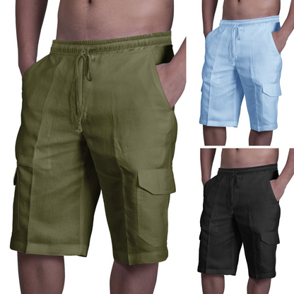 👖⛵【50-100 kg】😍Nové pánské plátěné cargo kraťasy, plus size, pánské plážové kraťasy, se stahovací šňůrkou a několika kapsami 4260837