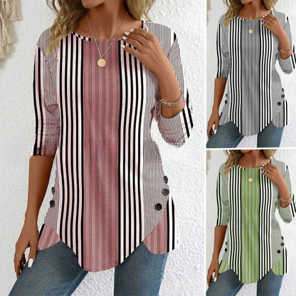 💕👚Speciální nabídka na letní novinky【S-3XL】Letní nová dámská pruhovaná volnočasová halenka, prodyšná a pohodlná, ideální volba na léto.
