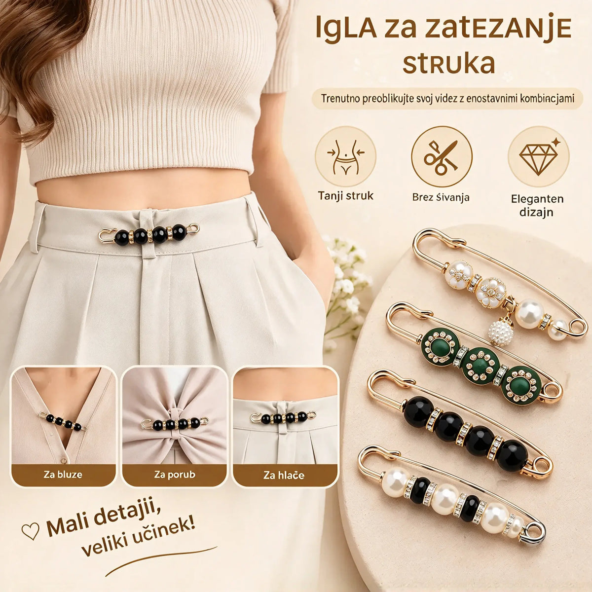 ✨ Elegantne biserne sponke za prilagajanje pasu in izreza (komplet 12 kosov: 6 modelov x 2 kosa) 👗 | 💎 Brez šivanja · Elegantne in praktične