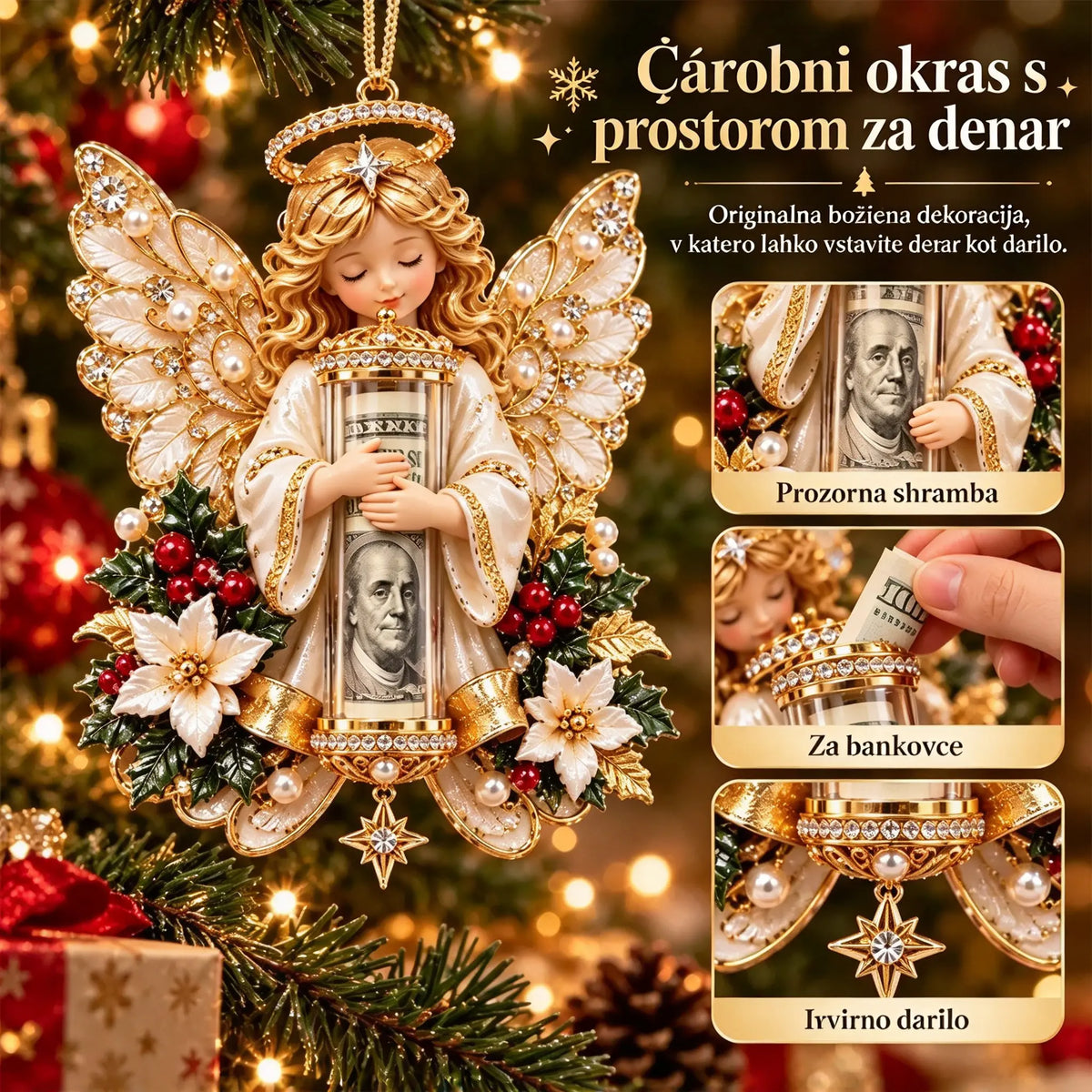 🎁5-delni komplet za 27 €✨ Božični okrasek za shranjevanje denarja v obliki angela
