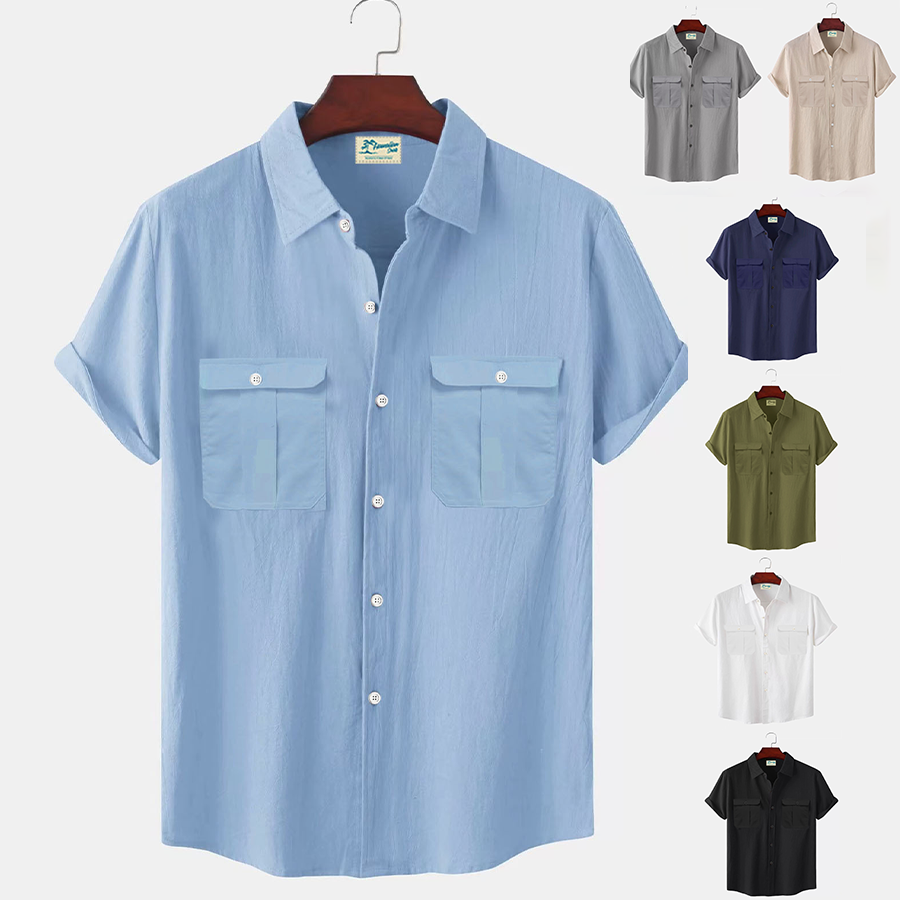 👔【M-5XL】Nová letní pánská jednobarevná lněná košile  4260147