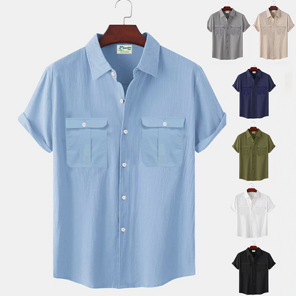 👔【M-5XL】Nová letní pánská jednobarevná lněná košile  4260147