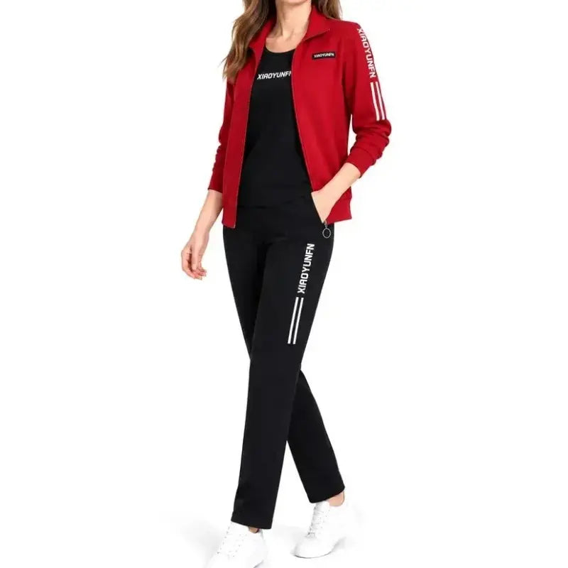 【M–6XL】Elegancja i absolutny komfort! Elegancki 3-częściowy komplet dresowy damski (Bluza na zamek + T-shirt)