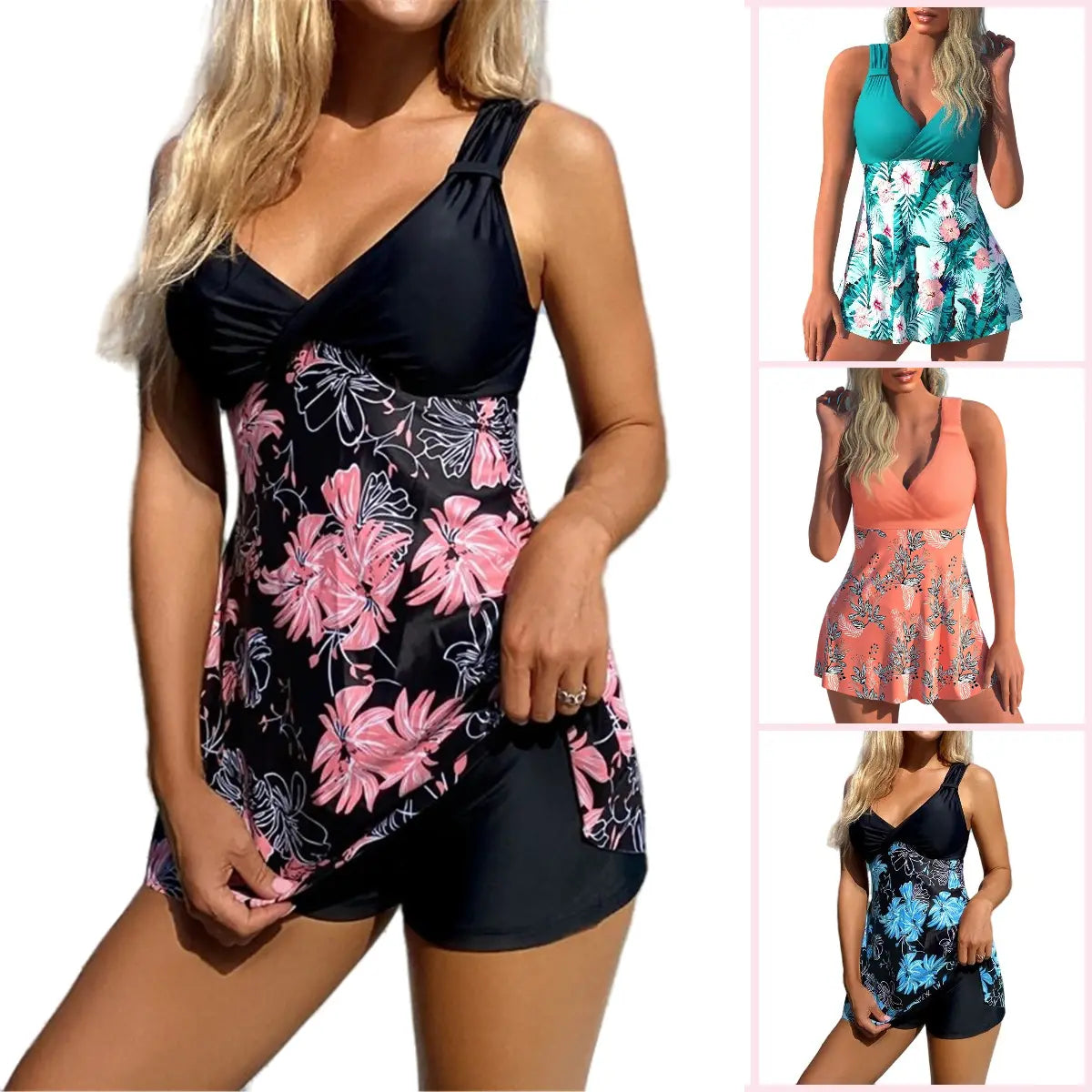 🌴🏖️🌈【S-5XL】😍Komplet kopalk za ženske z vzorcem plus size, odprt hrbet, razcepljeno krilo, hitro sušeča tkanina