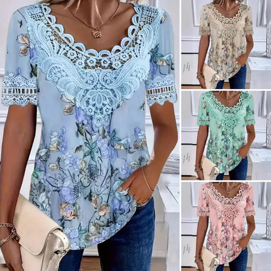 💥【Sleva na nový produkt -50%】💐 Dámská halenka s krajkovým potiskem do V ✅️Dobírka