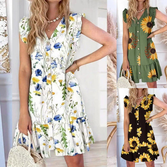 🌺👗【S-2XL】2026 Nové šaty s výstřihem do V a volným potiskem