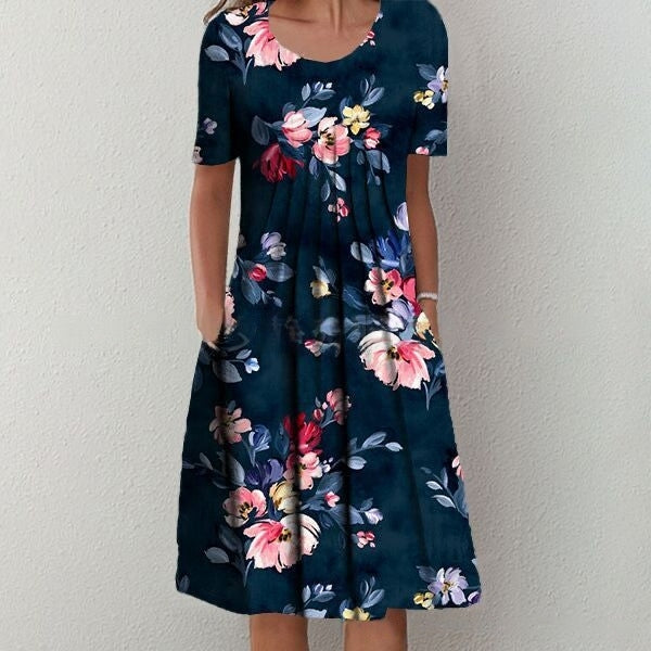 ⏳ 🌺50 % popust【S-5XL】Sodobna obleka z okroglim izrezom in potiskom.