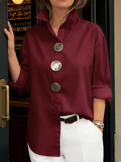 Elegancka ⏰ Nowość 2026 🤩 Stylowa i elegancka ❤️ 👉 【S-3XL】Koszula z mieszanki bawełny i lnu, kołnierzyk stójkowy, metalowe guziki