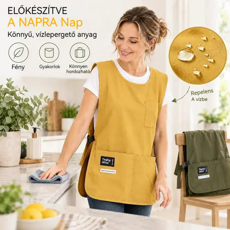 👩‍🍳✨ Vízálló és foltálló mellénykötény – tökéletes főzéshez, kézimunkához és kertészkedéshez, kényelmes állítással 🛡️